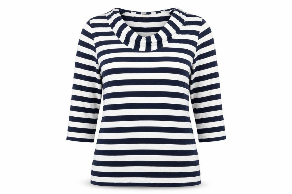 Phase Eight Women’s Blue Striped Jersey Cowl Neck 3/4 Sleeve Top Size 18