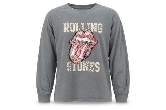 Front view of Next girls’ grey rolling stones sequin long sleeve t-shirt 11 years