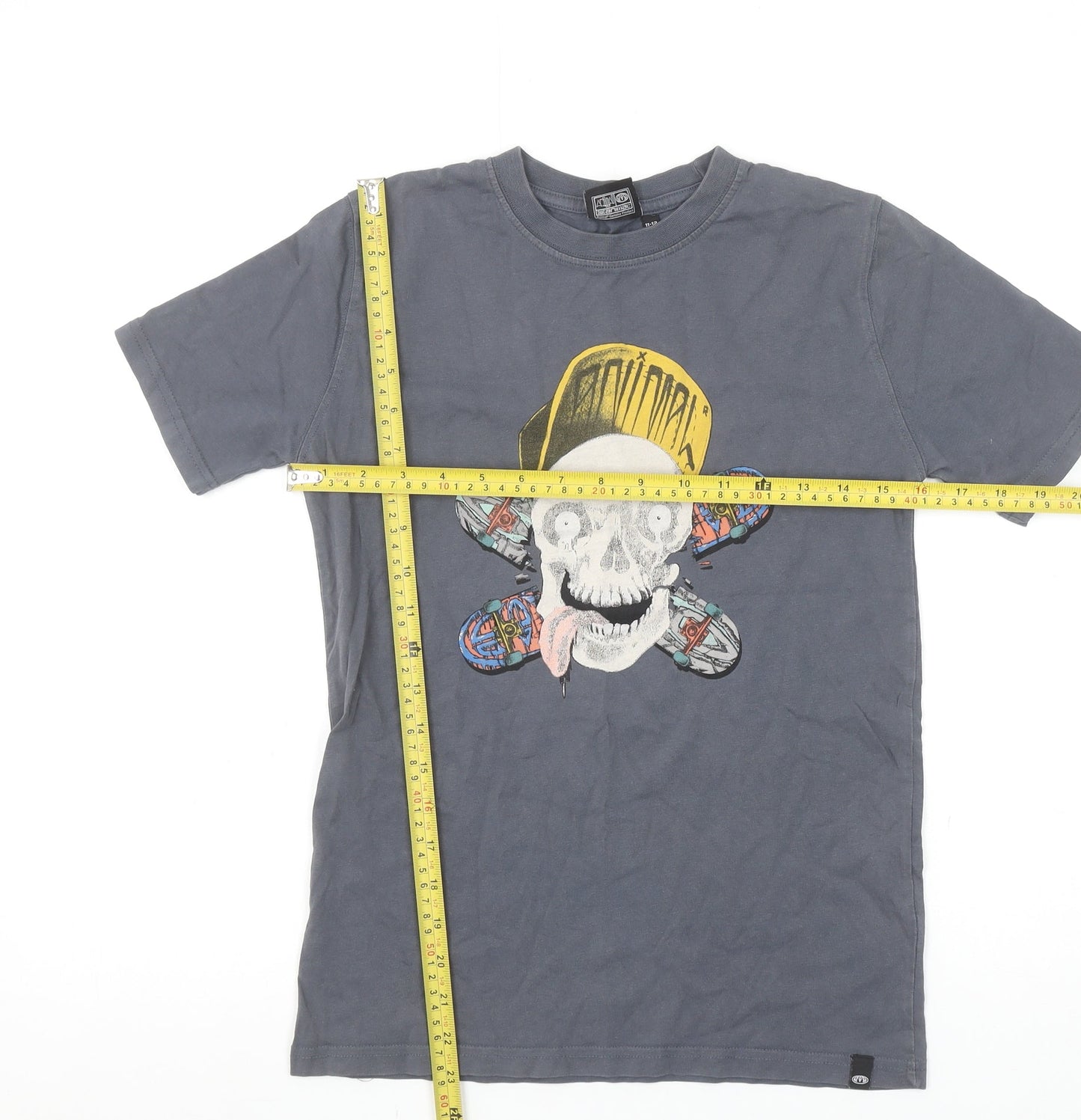 Animal Boys Grey Skull Graphic Short Sleeve Cotton T-Shirt 11-12 Years