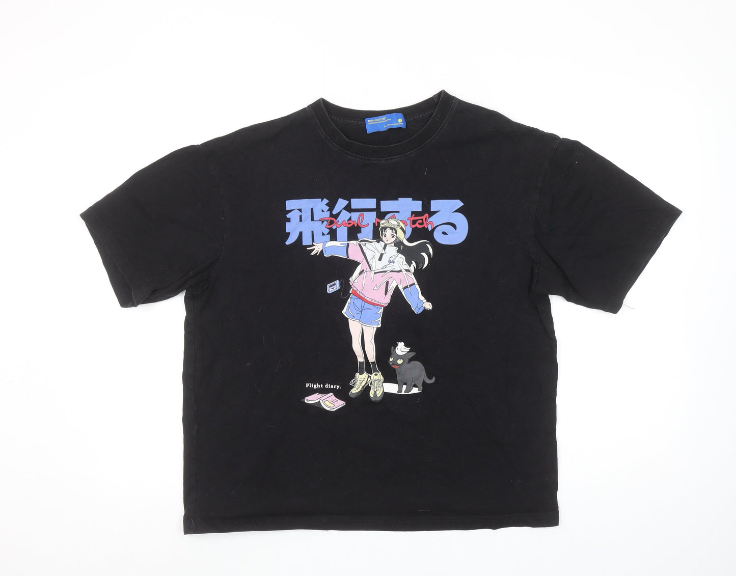 DUALMATCH Womens Black Anime Graphic Cotton T-Shirt Size S