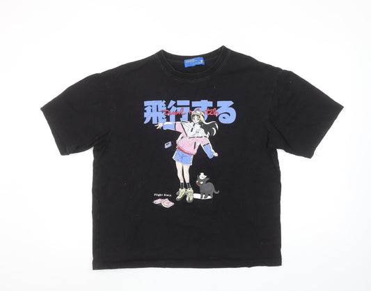 DUALMATCH Womens Black Anime Graphic Cotton T-Shirt Size S