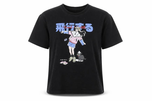 DUALMATCH Womens Black Anime Graphic Cotton T-Shirt Size S