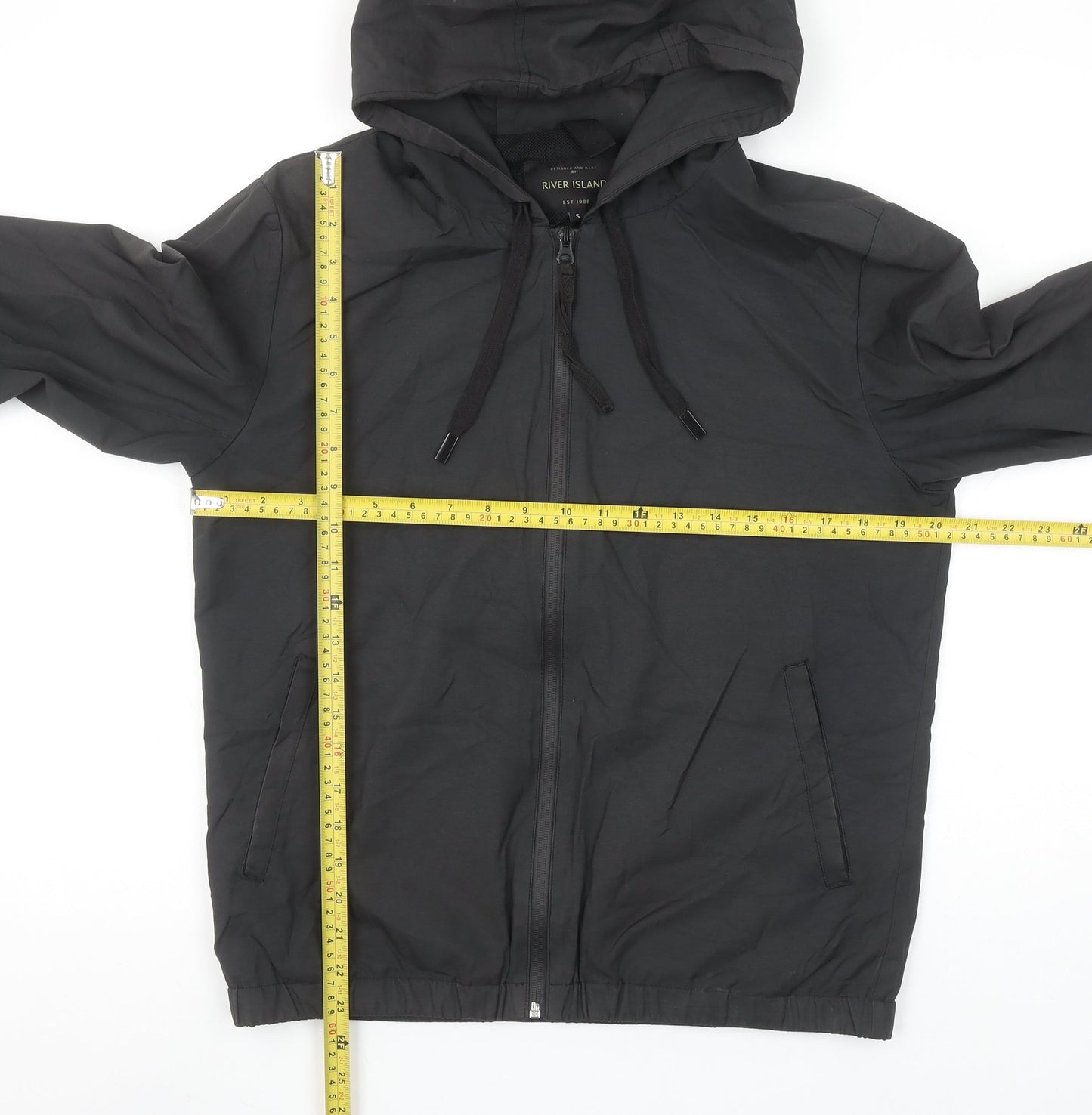 River Island Men's Black Hooded Windbreaker Jacket Size S