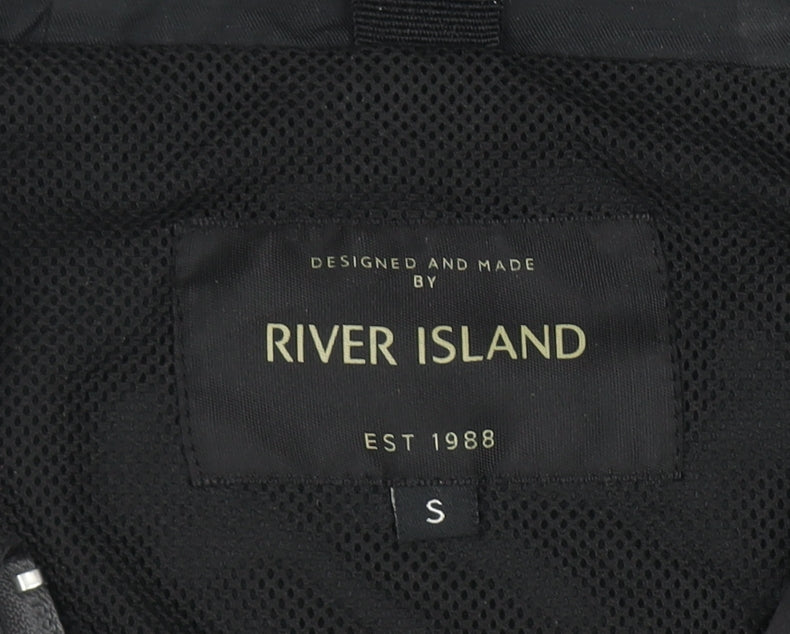 River Island Men's Black Hooded Windbreaker Jacket Size S