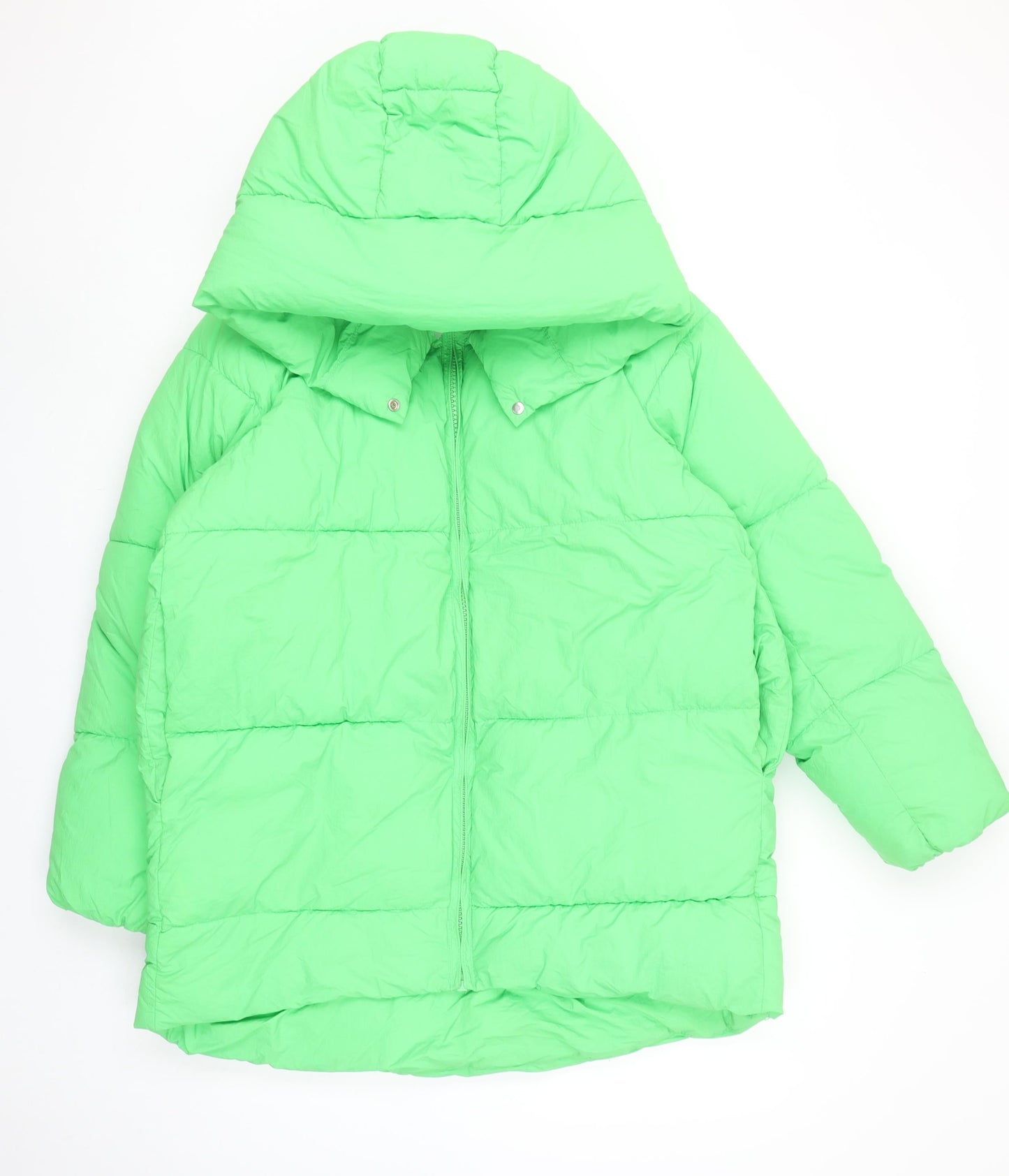 Zara Women Green Hooded Puffer Jacket Size S Winter Coat