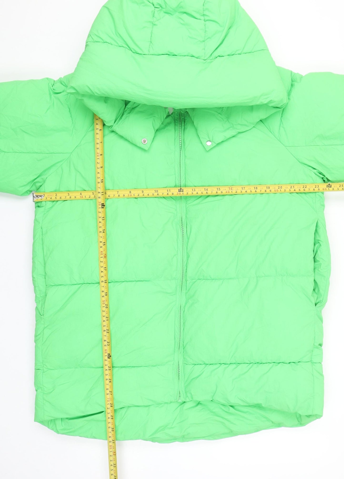 Zara Women Green Hooded Puffer Jacket Size S Winter Coat