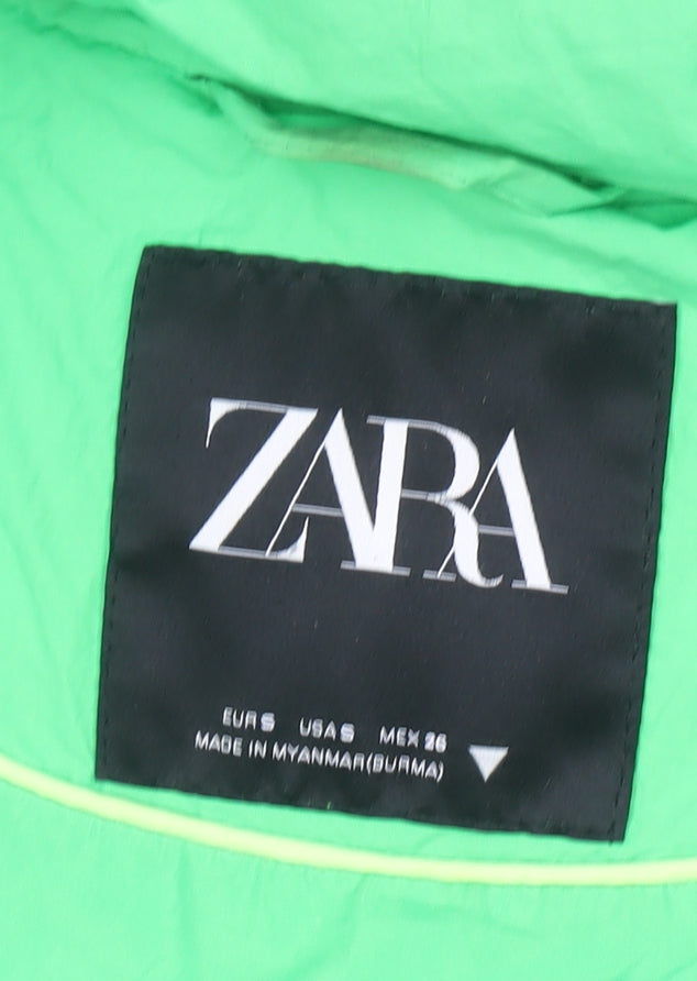 Zara Women Green Hooded Puffer Jacket Size S Winter Coat