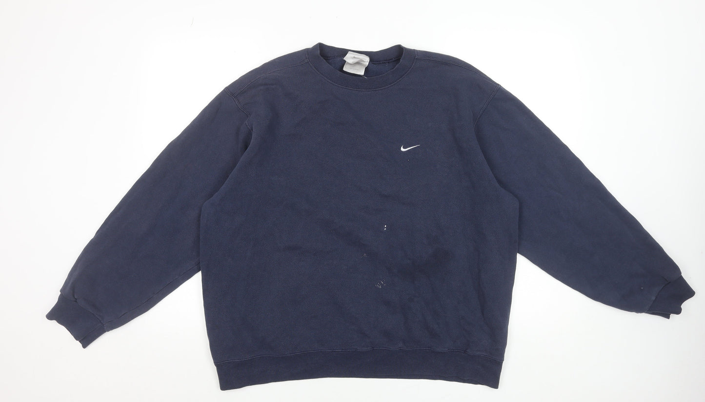 Nike Men’s Blue Pullover Sweatshirt L Regular Fit Fleece Crew Neck