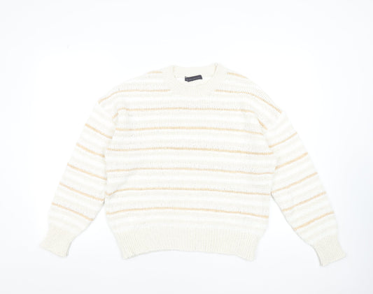 Marks and Spencer Women Beige Striped Knit Jumper Medium