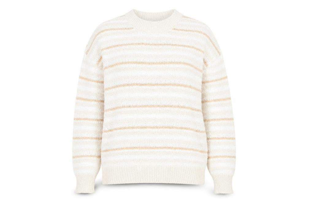 Marks & Spencer Women Beige Striped Knit Jumper Medium