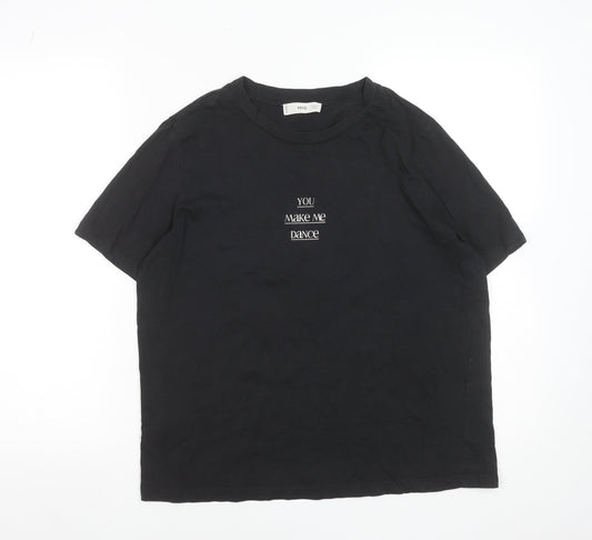 MNG Women’s Black Cotton Embroidered T-Shirt Size L