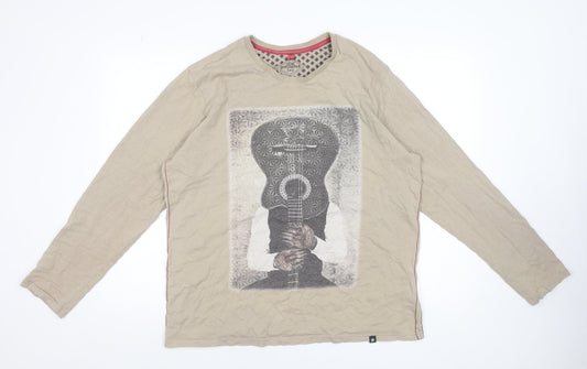 Joe Browns Womens Beige Long Sleeve Graphic Cotton T-Shirt Size L