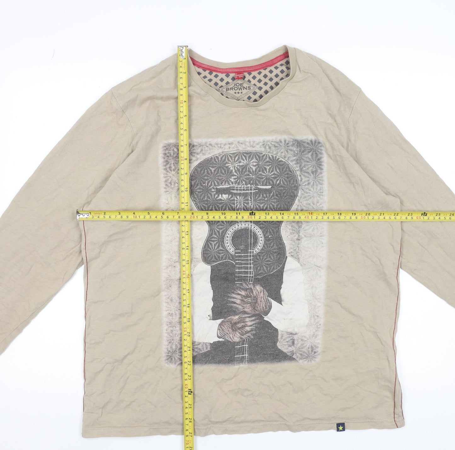 Joe Browns Womens Beige Long Sleeve Graphic Cotton T-Shirt Size L