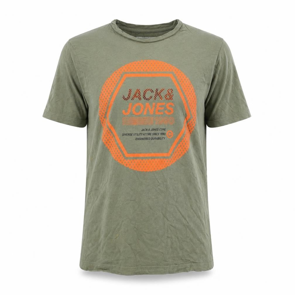 Jack & Jones Men's Green Graphic Print Cotton T-Shirt Size S