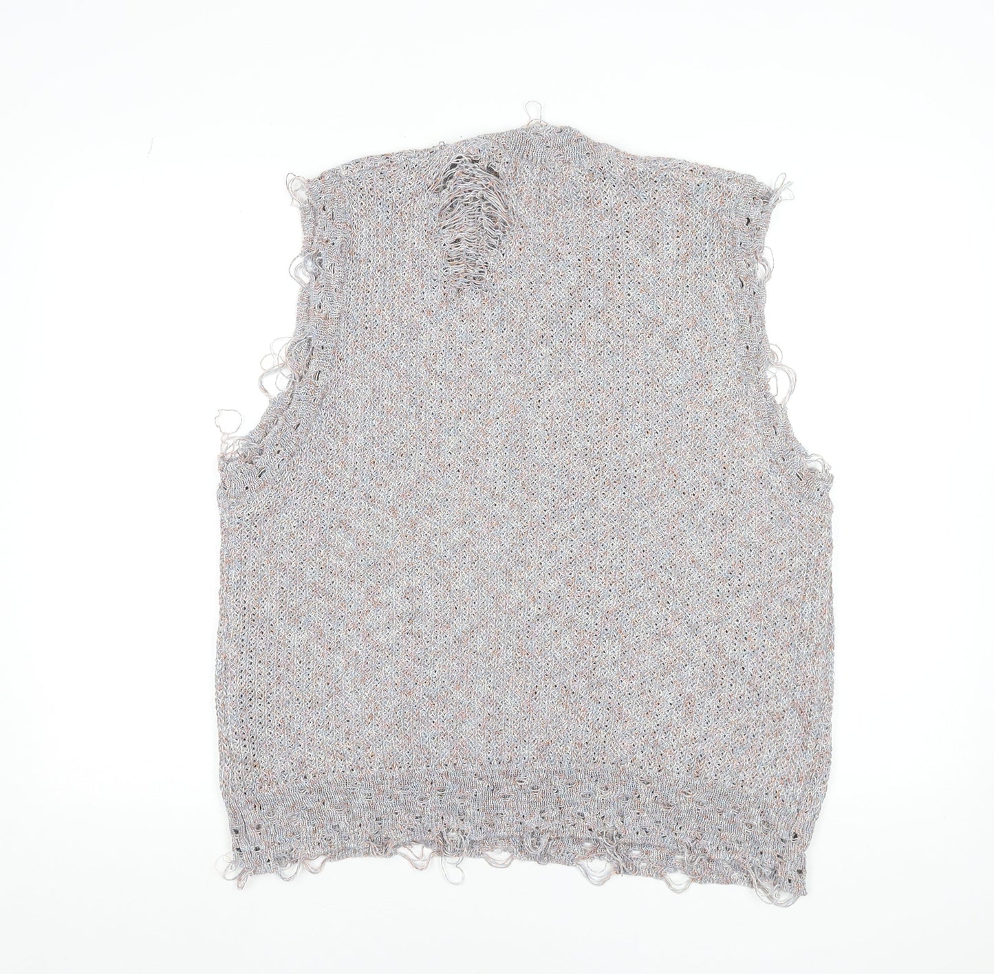 Zara Women Grey Distressed V-Neck Knit Vest Jumper Size 12