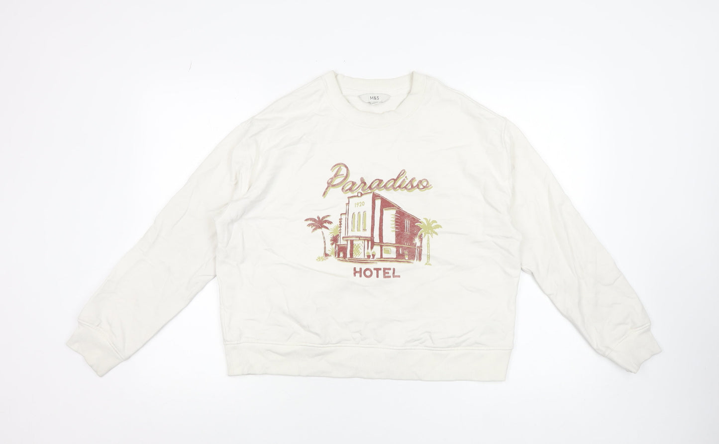 Marks and Spencer Women Beige Paradiso Graphic Cotton Sweatshirt Medium