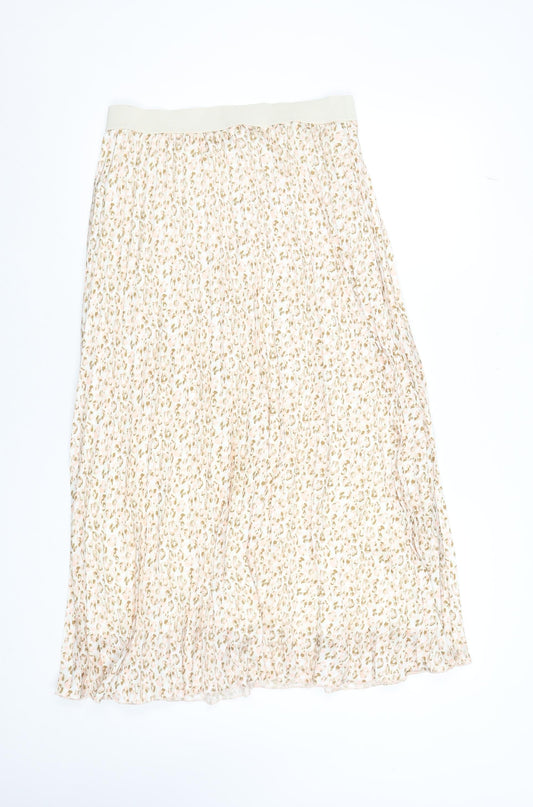 Esqualo Womens Beige Pleated Animal Print Midi Skirt Size 10