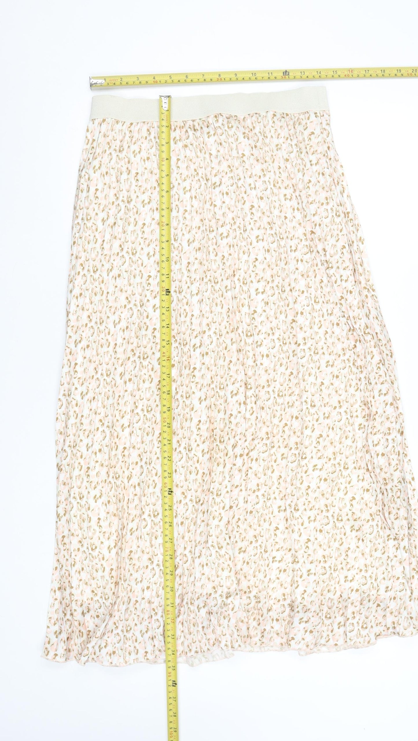 Esqualo Womens Beige Pleated Animal Print Midi Skirt Size 10