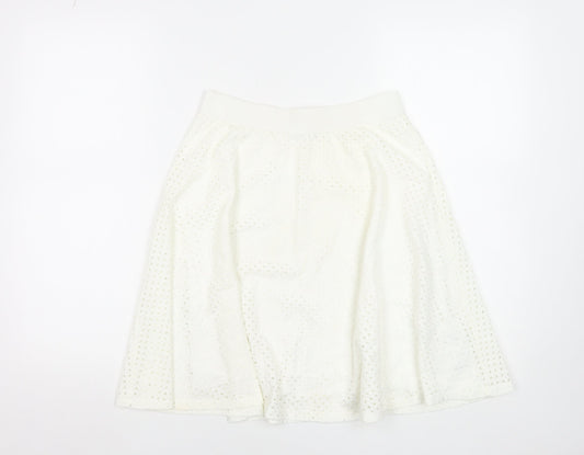Zara Women White A-Line Lace Skirt Size 10 Knee Length Elastic Waist