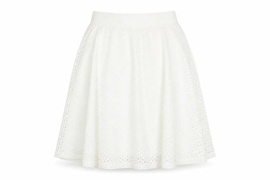 Zara Women White A-Line Lace Skirt Size 10 Knee Length Elastic Waist