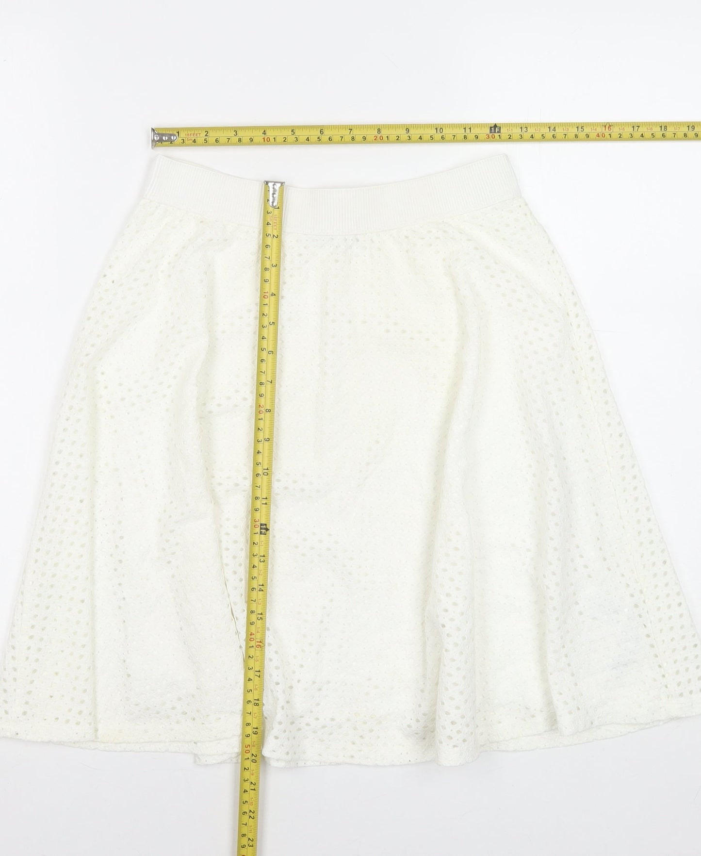 Zara Women White A-Line Lace Skirt Size 10 Knee Length Elastic Waist