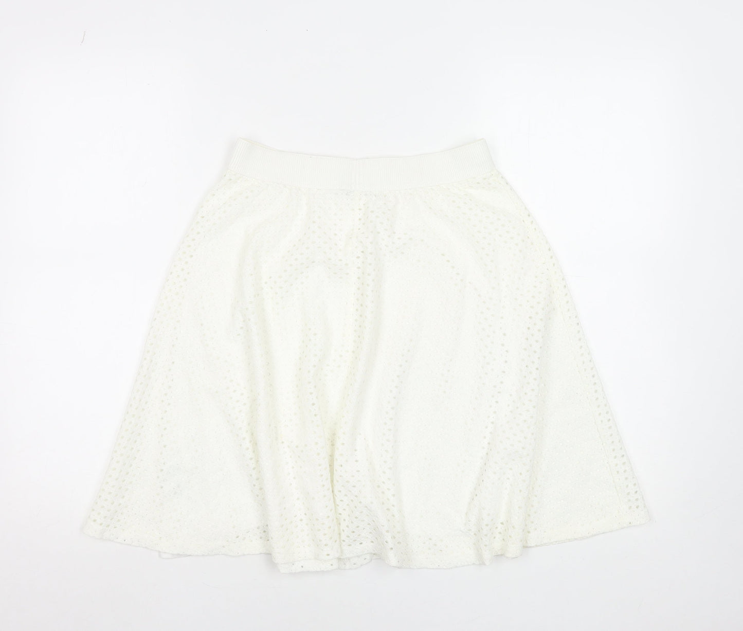 Zara Women White A-Line Lace Skirt Size 10 Knee Length Elastic Waist