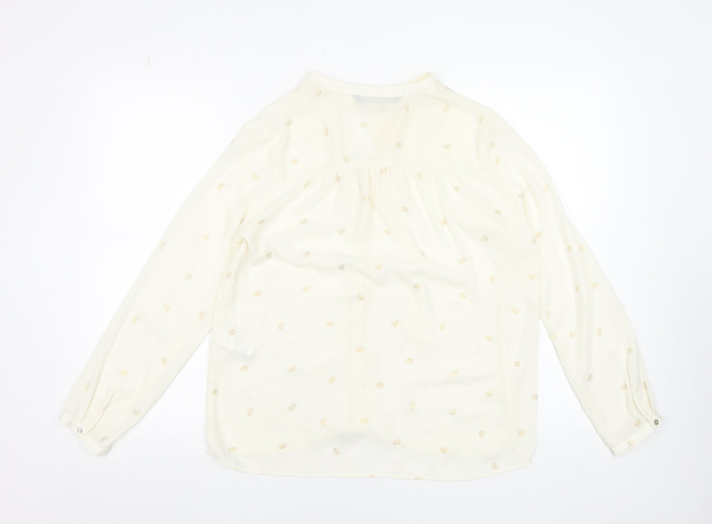 Zara Women Ivory Polka Dot Long Sleeve Bow Blouse Size 12