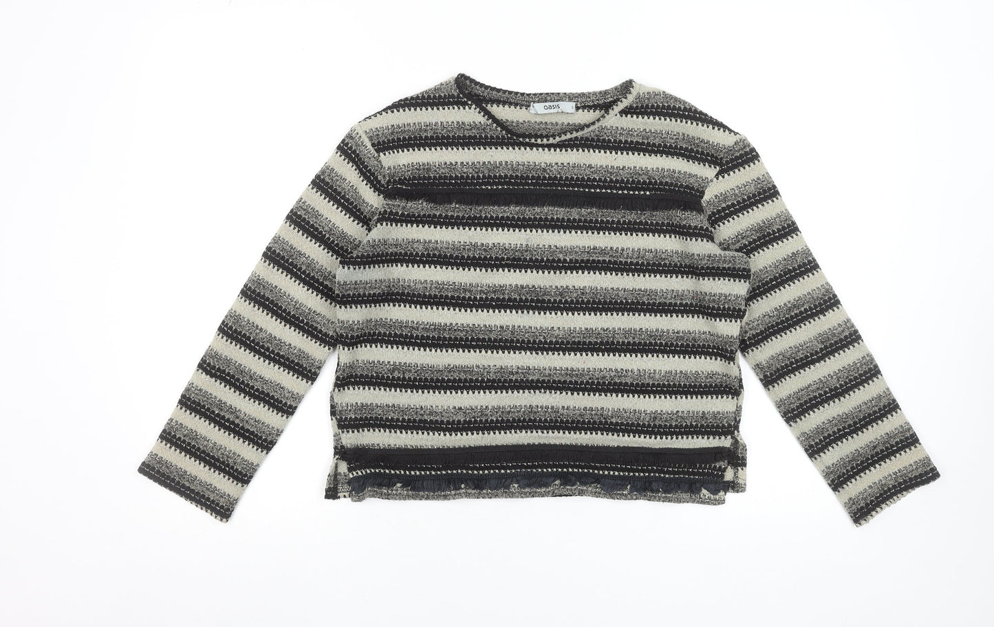 Oasis Women Grey Striped Crew Neck Knit Jumper Size S