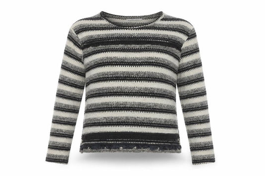 Oasis Women Grey Striped Crew Neck Knit Jumper Size S