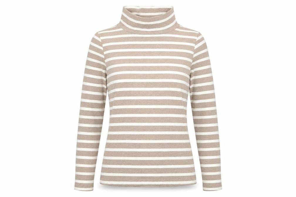 Lands' End Women's Beige Striped Roll Neck Long Sleeve Top Size S