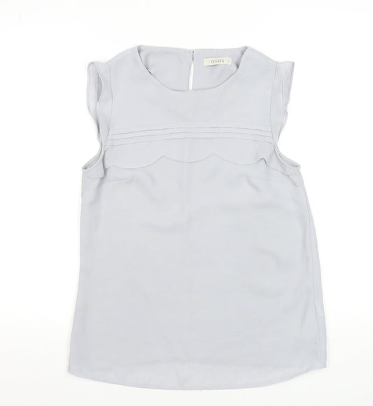 Oasis Women's Grey Sleeveless Blouse Size 12 Woven Pleated Top