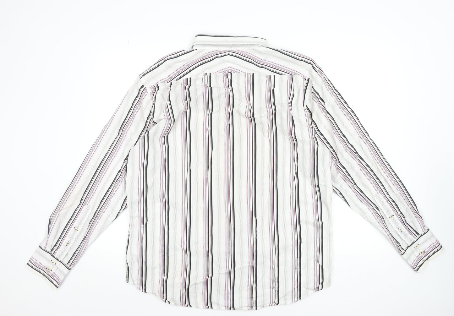 Ben Sherman Men's White Striped Long Sleeve Cotton Shirt XL