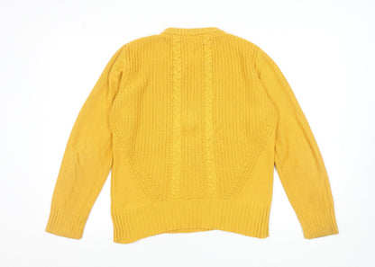 Diesel Women's Yellow Cable-Knit Cotton Blend Pullover Jumper L