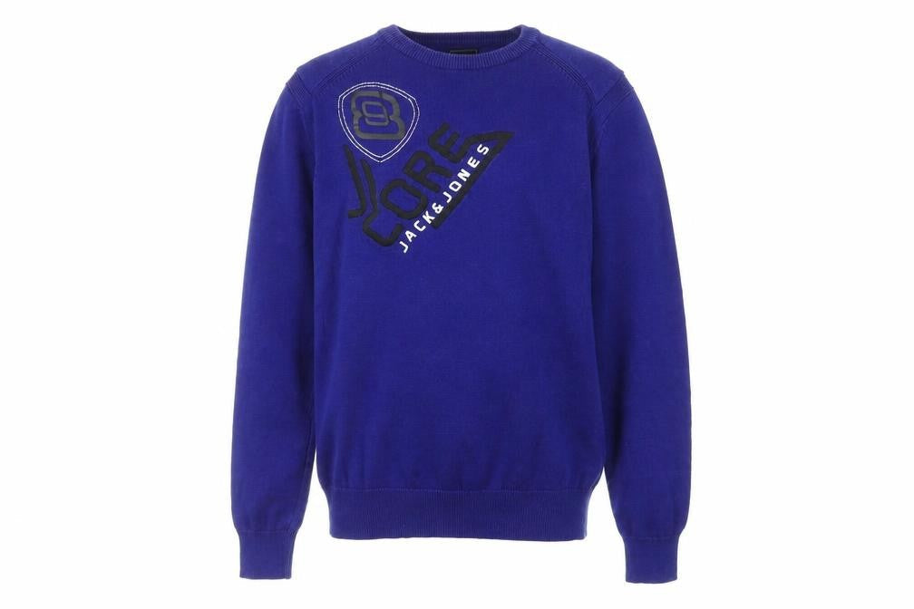 Jack & Jones Men’s Blue Cotton Crew Neck Graphic Jumper Size M