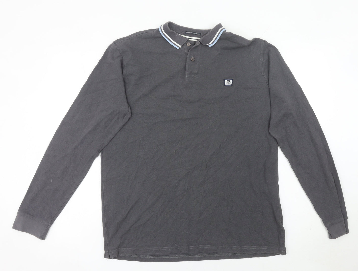 Weekend Offender Men's Grey Long Sleeve Polo Shirt L Regular Fit