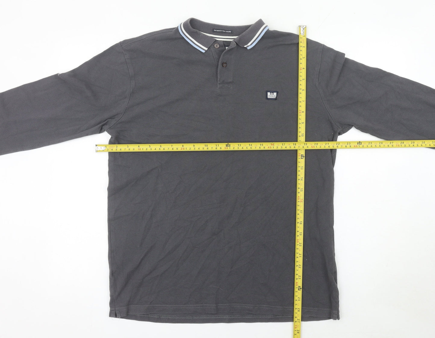 Weekend Offender Men's Grey Long Sleeve Polo Shirt L Regular Fit