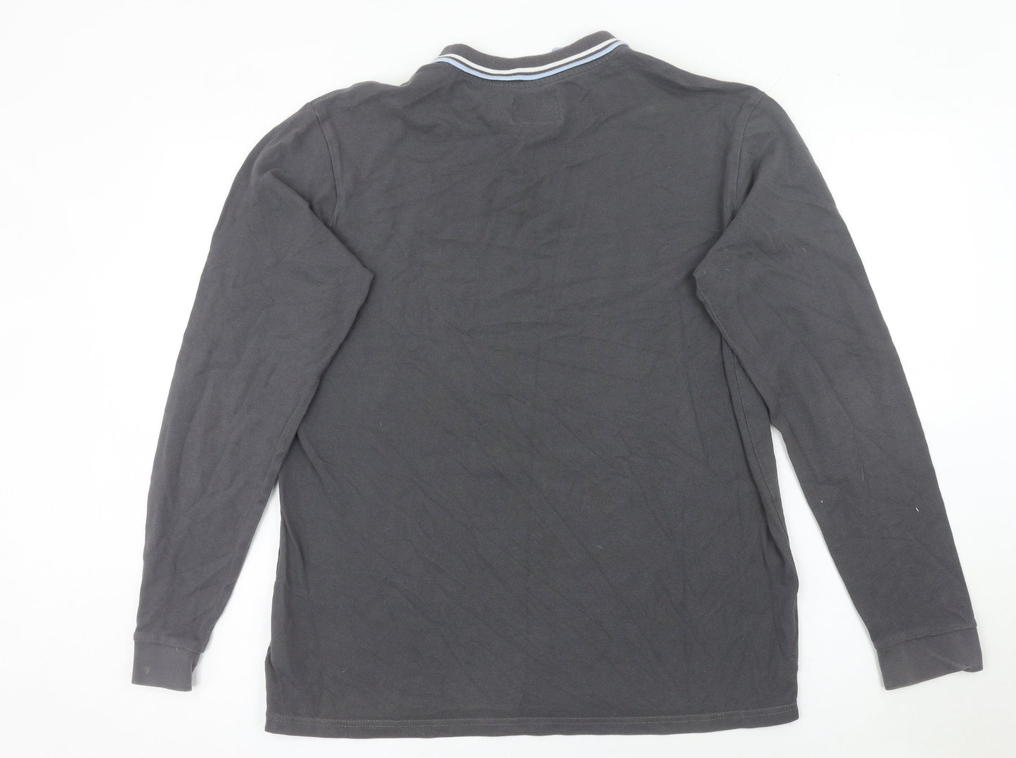 Weekend Offender Men's Grey Long Sleeve Polo Shirt L Regular Fit