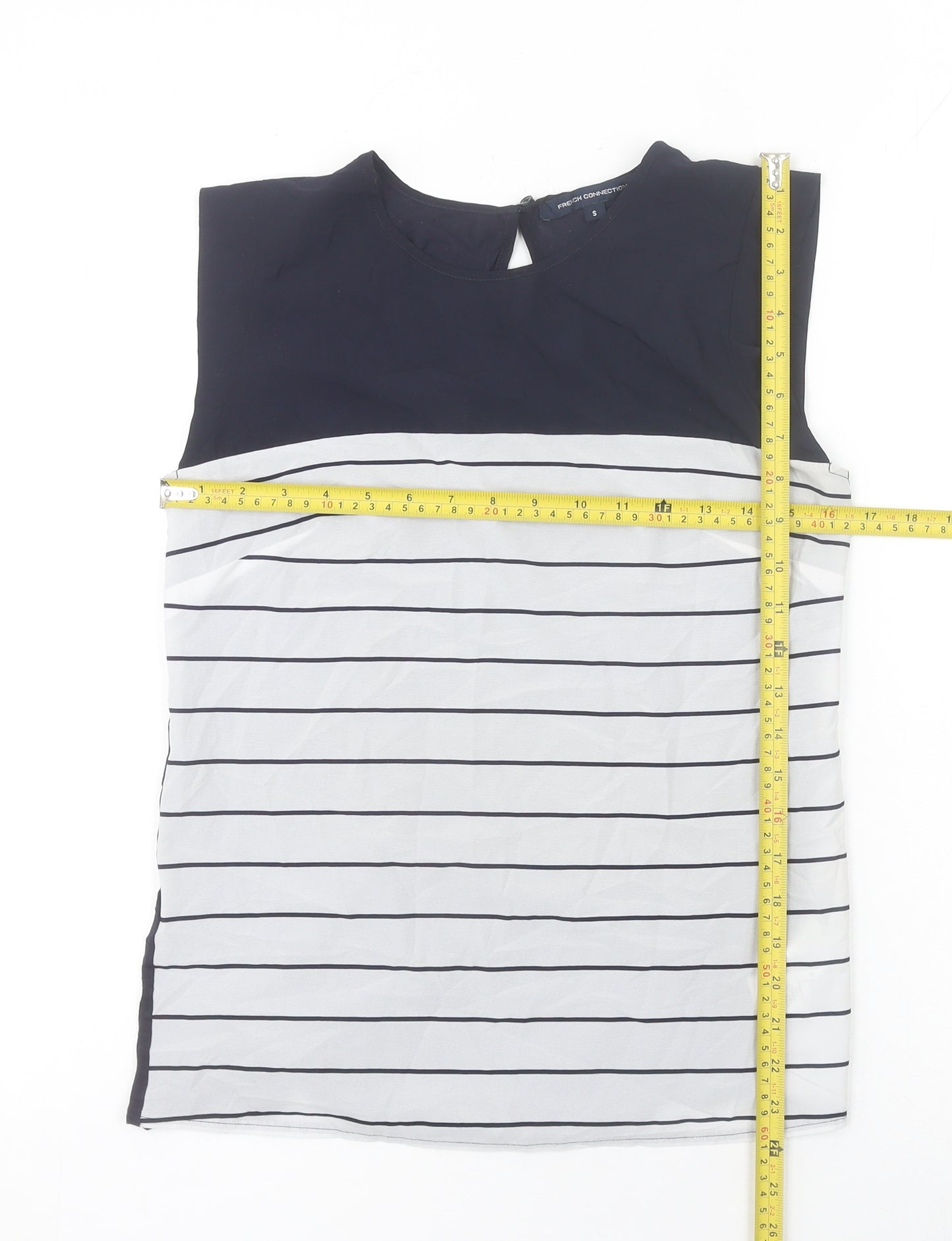 French Connection Women's Blue Striped Sleeveless Blouse Size S