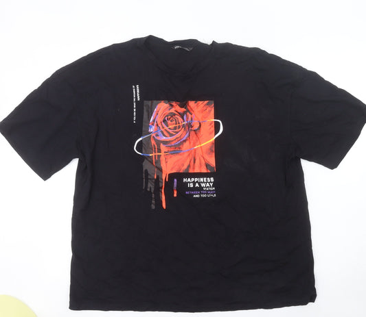 SHEIN Women’s Black Graphic Rose T-Shirt 2XL Regular Fit