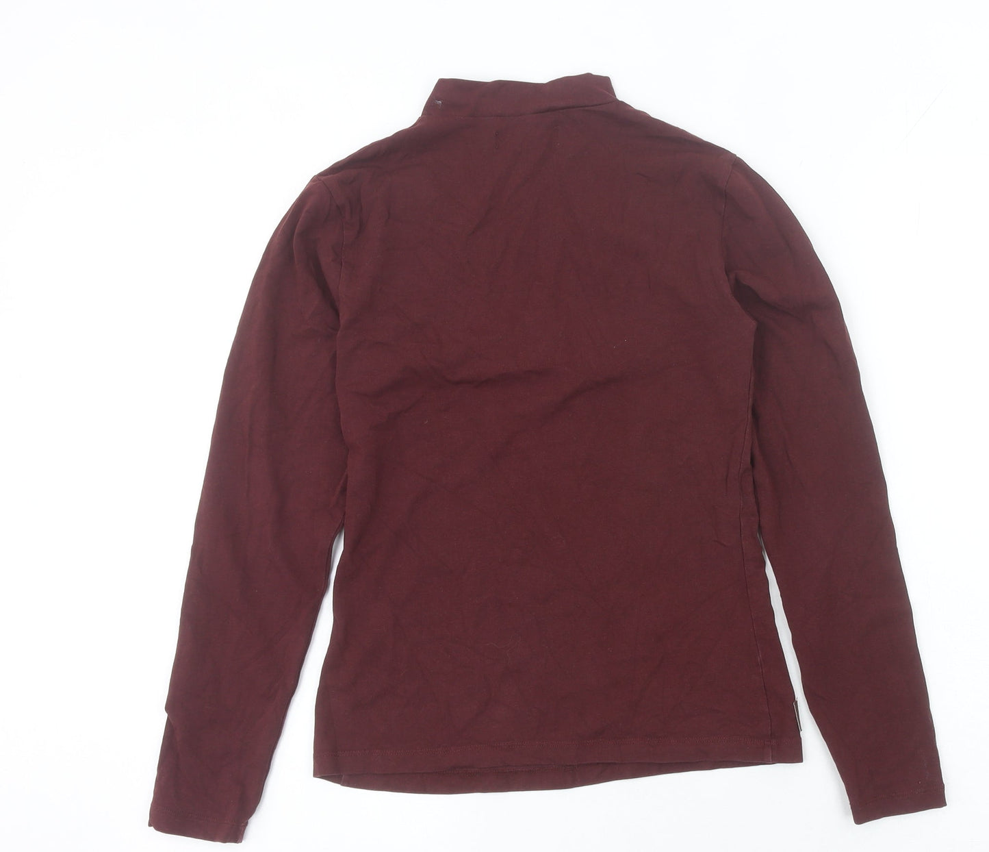 Women's Brown High Neck Zip Long Sleeve Cotton Top UK 10