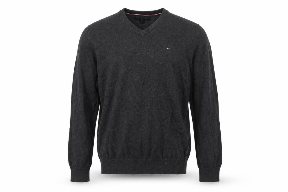 Tommy Hilfiger Men's Grey Cotton V-Neck Jumper Size M