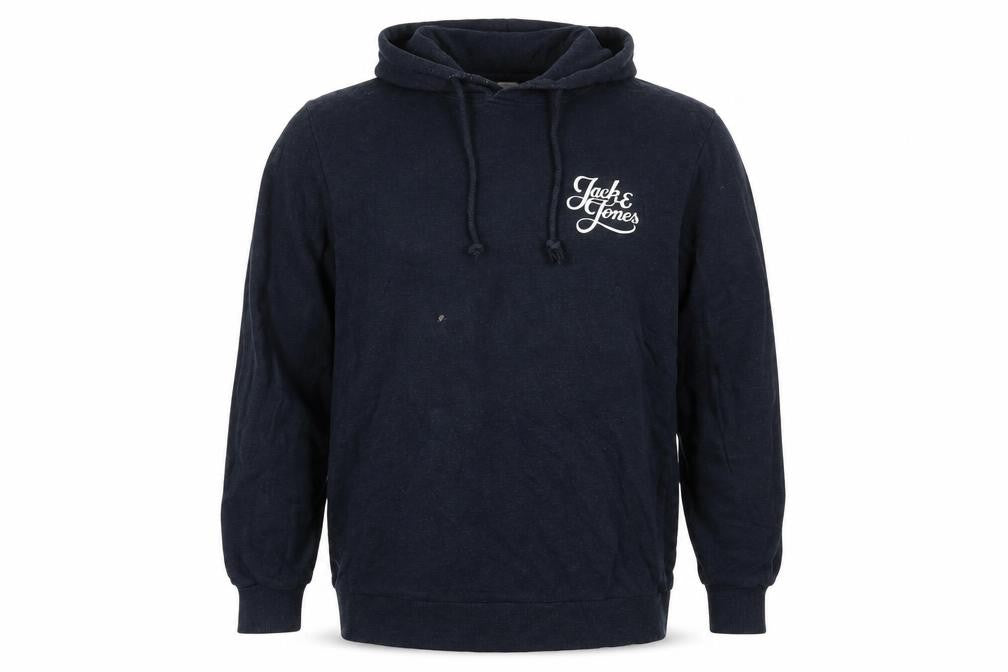 Jack & Jones Mens Blue Pullover Hoodie Medium Graphic Logo Cotton Blend
