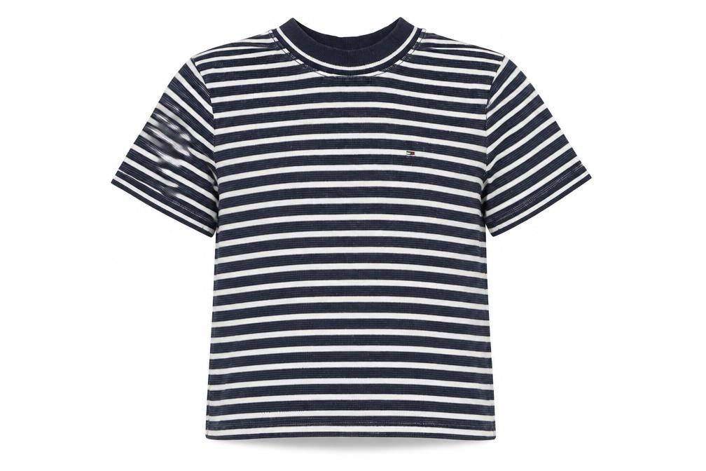 Tommy Jeans Women's Blue Striped Cotton Crew Neck T-Shirt XL
