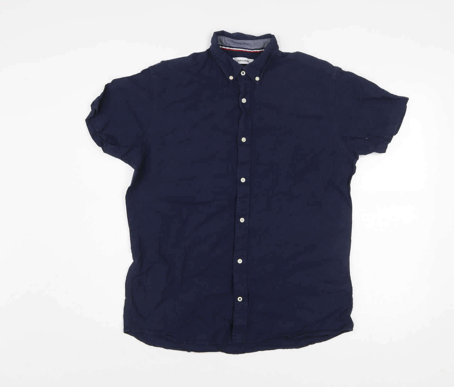 Jack & Jones Men's Blue Linen Blend Short Sleeve Button-Up Shirt Size M