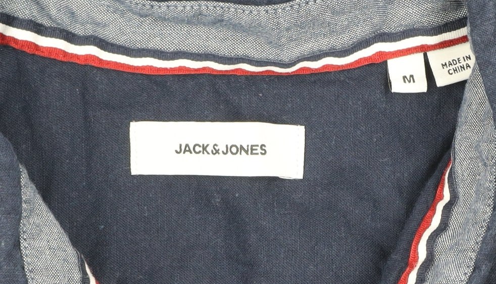 Jack & Jones Men's Blue Linen Blend Short Sleeve Button-Up Shirt Size M