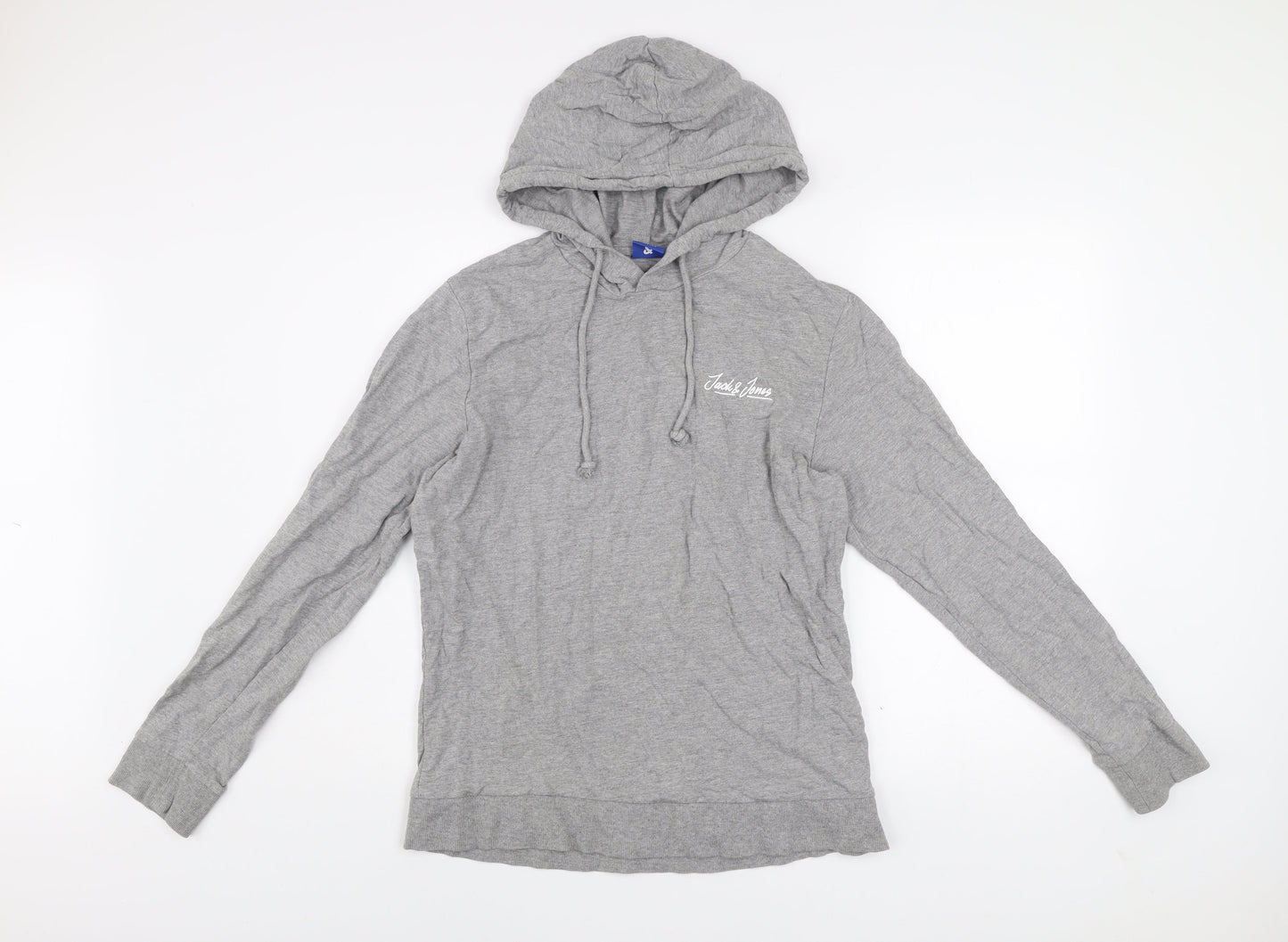 Jack & Jones Mens Grey Pullover Hoodie M Lightweight Logo