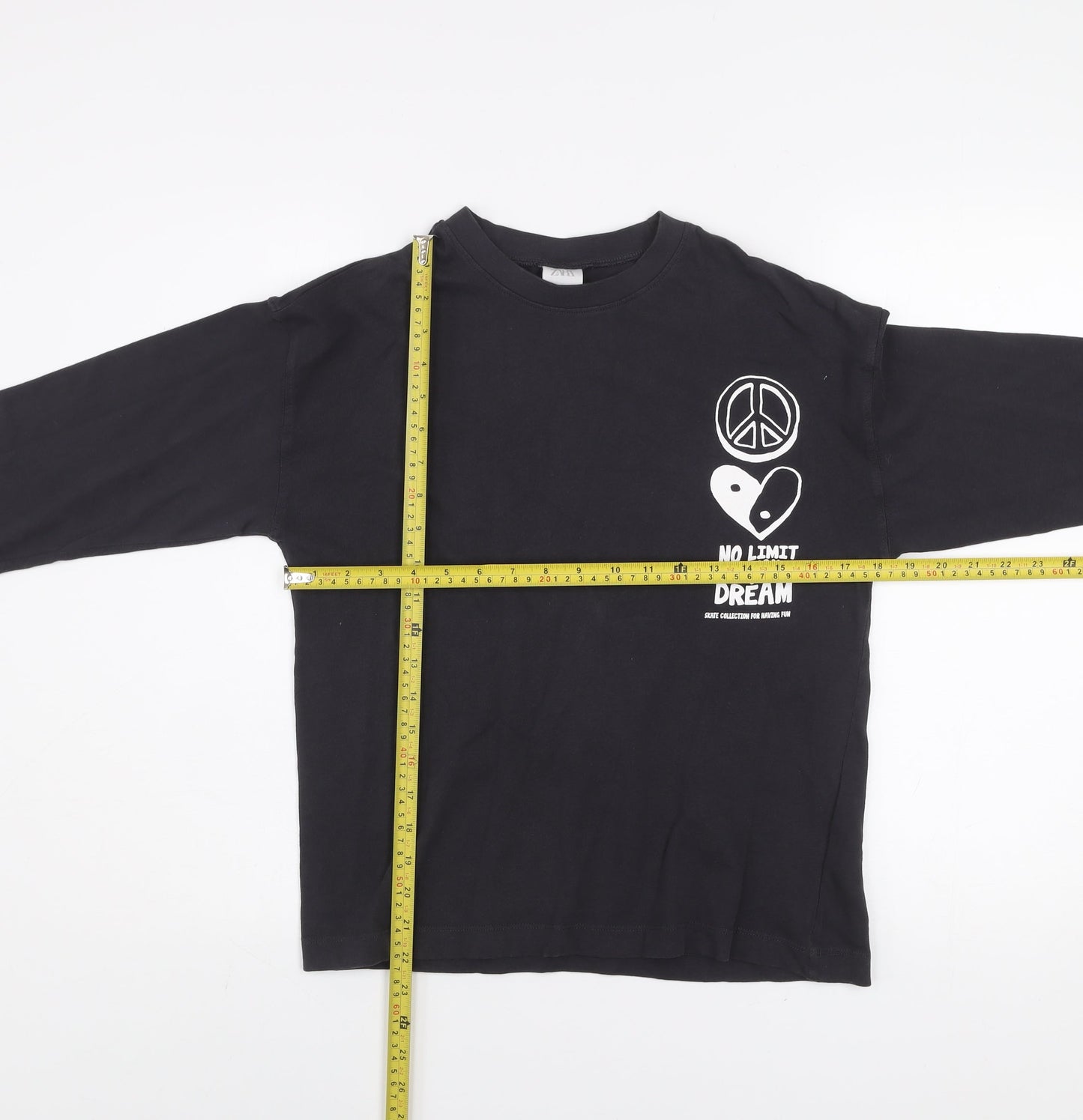 Zara Boys Black Long Sleeve Graphic T-Shirt 11-12 Years Cotton Crew Neck