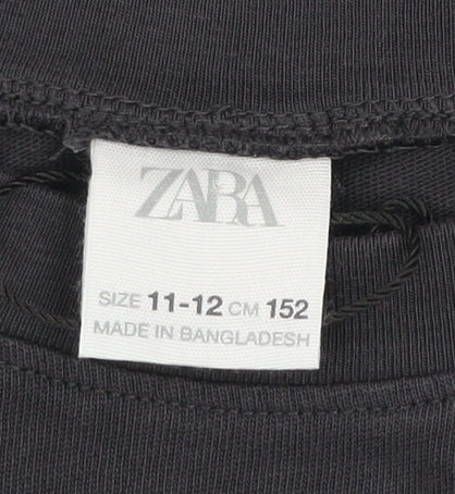 Zara Boys Black Long Sleeve Graphic T-Shirt 11-12 Years Cotton Crew Neck