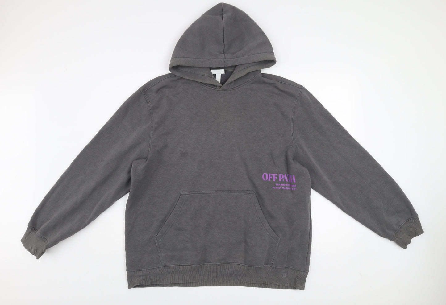 H&M Men’s Grey Regular Fit Pullover Hoodie XL Graphic Print