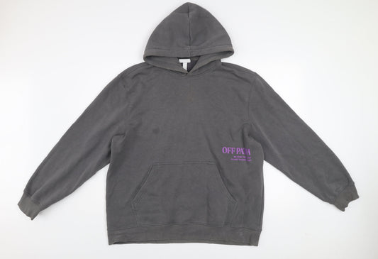 H&M Men’s Grey Regular Fit Pullover Hoodie XL Graphic Print